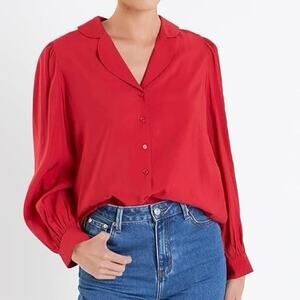 Anthropologie English Factory Scallop Collared Red Dress Shirt